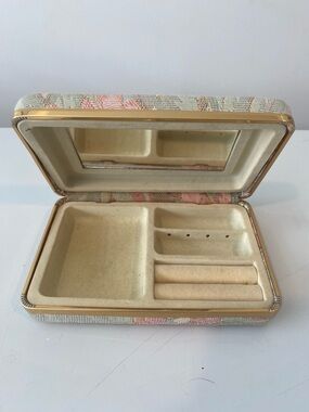 Vintage Floral Tapestry Jewelry Box Mirror Ring Holder Cottagecore Retro Case 🌸